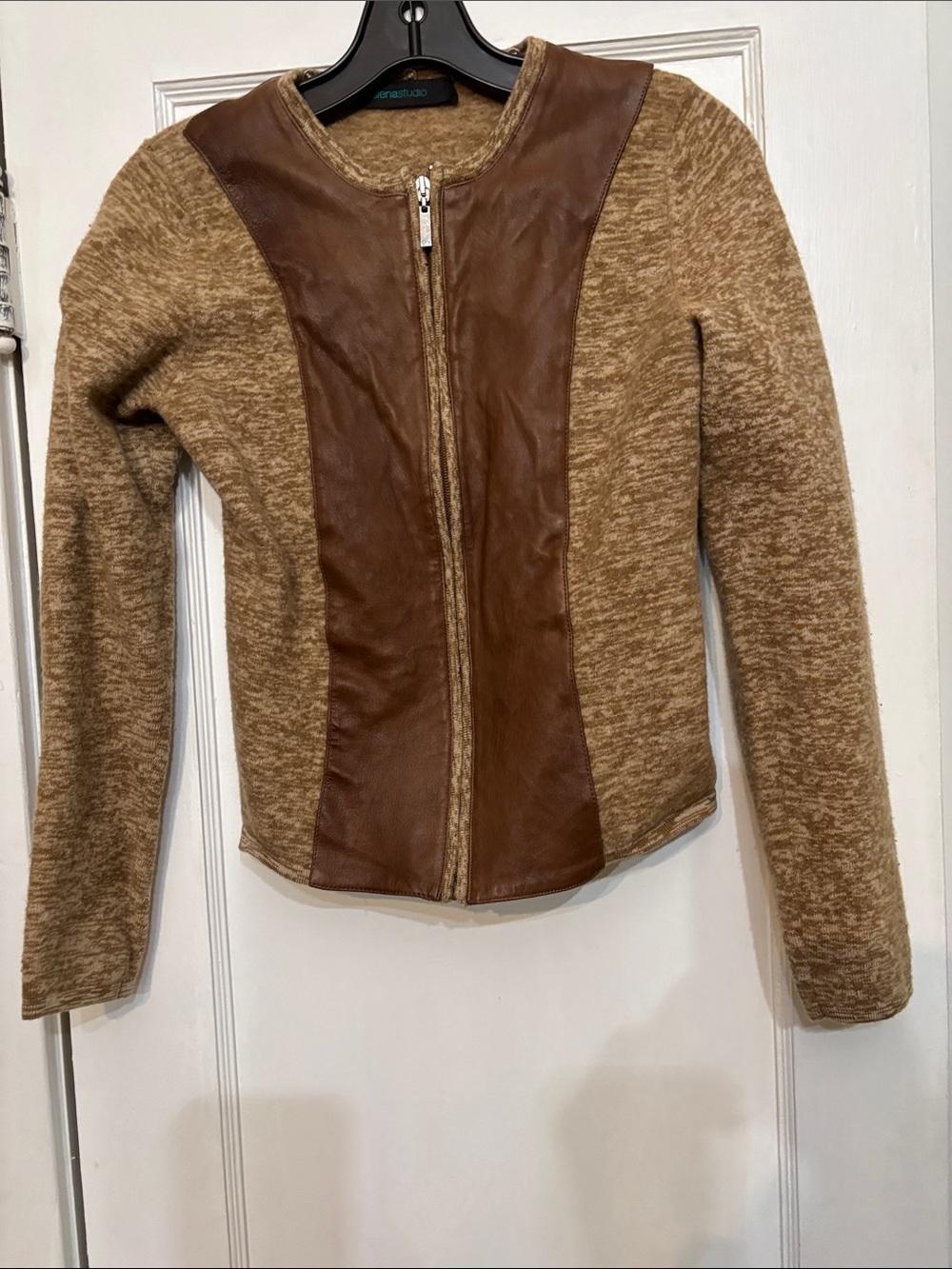 Siena Studio Brown and Tan Leather-Front Zip Jacket